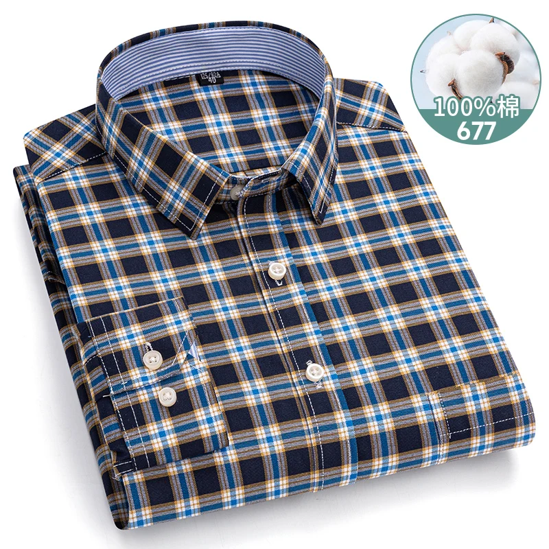 Men's Long Sleeve Plaid Oxford Shirt - 100% Cotton, Regular Fit, Casual & Formal Wear
