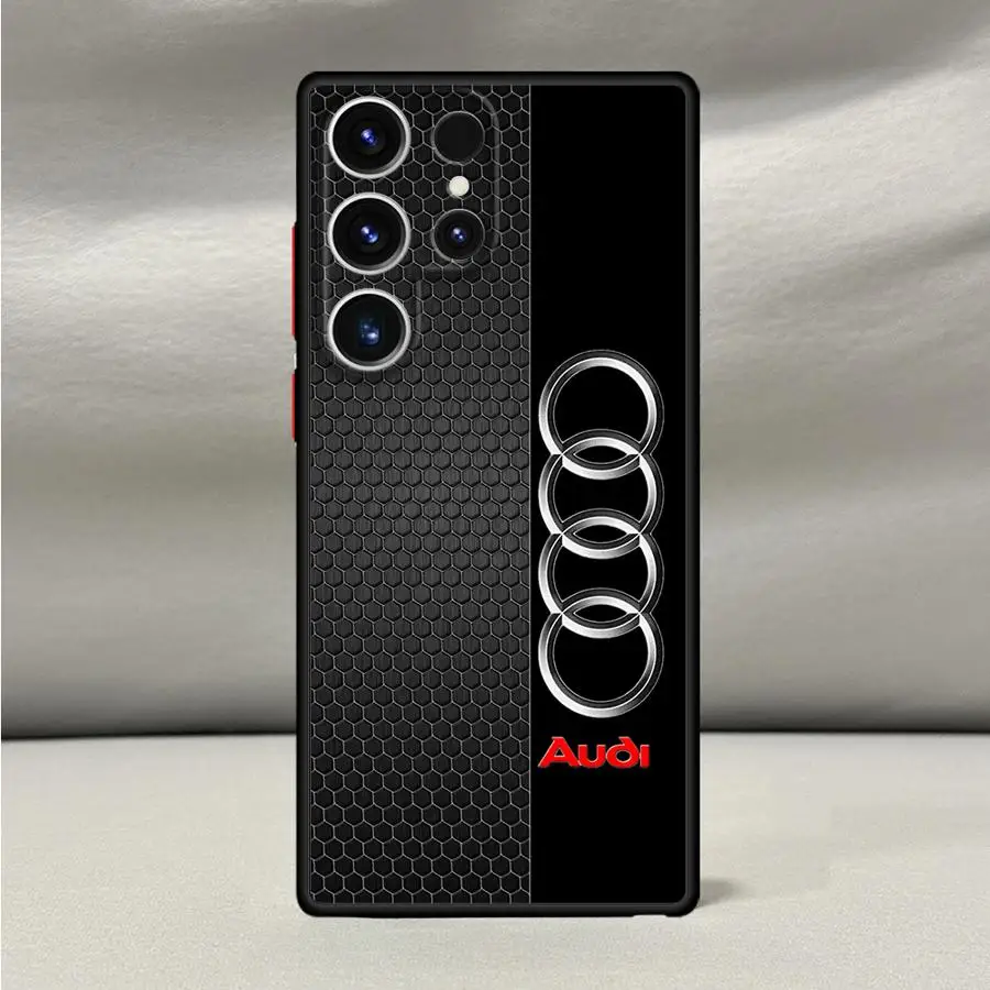 Luxury Black Edge Phone Case with Audi Logo Design