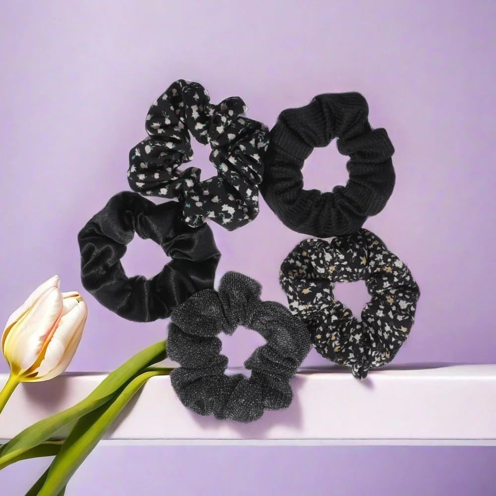 5 teile/los Scrunchies Haar Elastische Scrunchy Krawatten Seile für Pferdeschwanz Halter Floral Keine falten Rosa Leopard Nette Lila – Detail 6