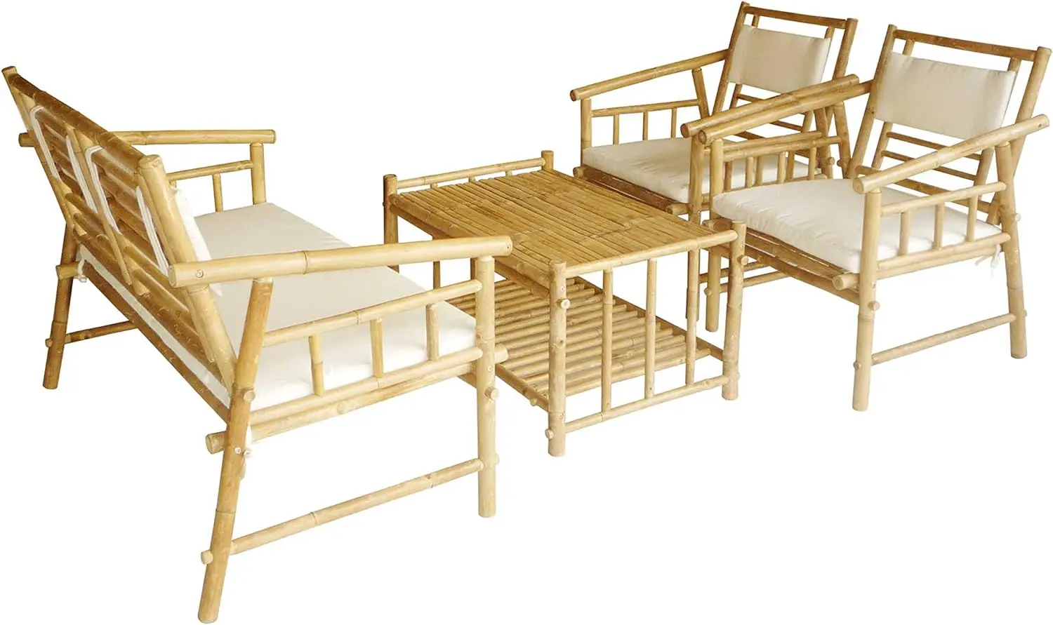 

Set-015 Bamboo Sofa Set (1 Love Seat, 2 Chairs, 1 Table) 1 Set Packed In 3 Cartons, Natural, 35X22X18