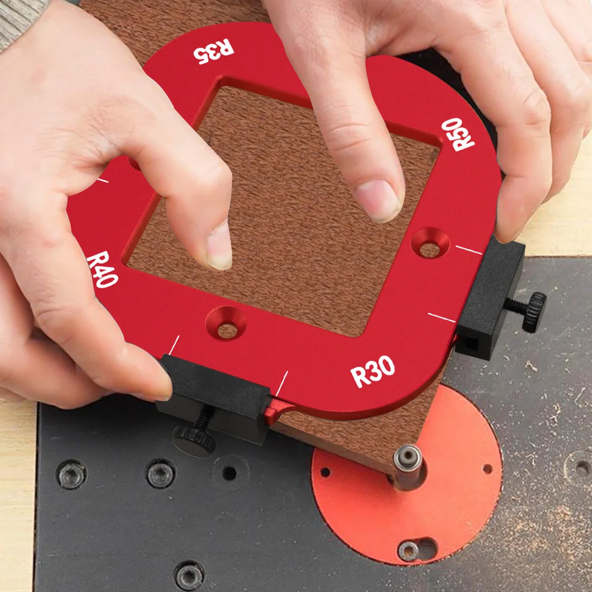Aluminum Alloy Round Corner Radius Template Set R10-R50 Router Table Jig for Woodworking Arc Cutting Aid with Removable Clip
