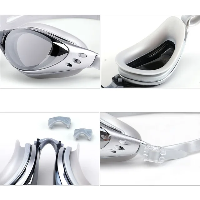 Electroplating Myopia -1～-10 Swimming Glasses Black Ash Waterproof Flat Diving Glasses Goggles Men Women  Anti-Fog Arena 5