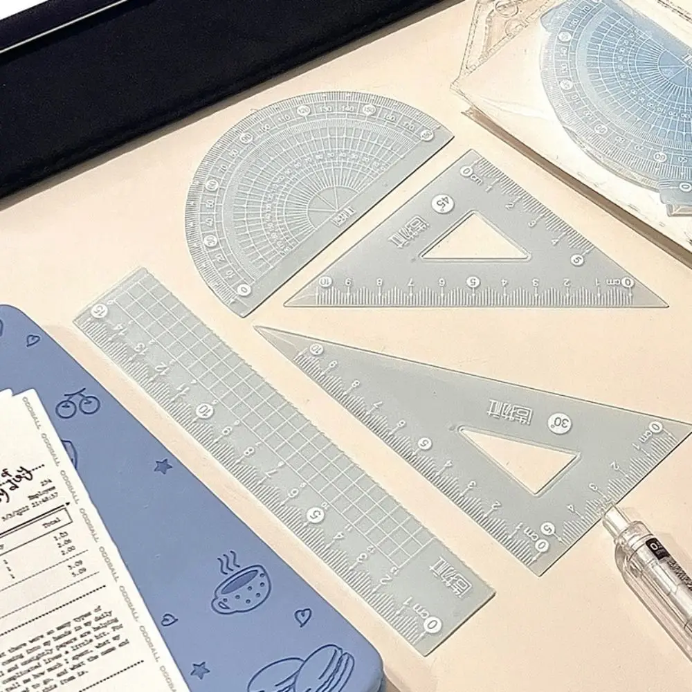 4개/세트 고품질 15/20CM 젤리 자 세트 투명 측정용 문구류 직선 자 두꺼운 세트 사각자 남아/여아용