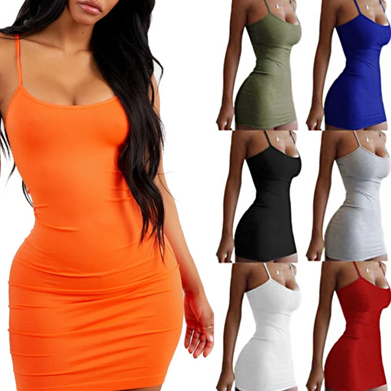 Summer Sexy Spaghetti Strap Camisole Backless Skirts Club Party Mini Dress Women Sleeveless Bodycon Sling Slim Wrap Hip Sundress 4