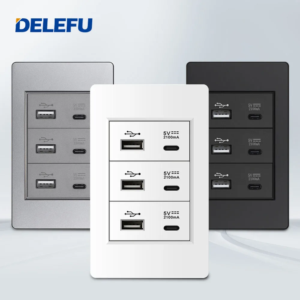 DELEFU-Painel Retardador de Chamas, Triplo USB Tipo