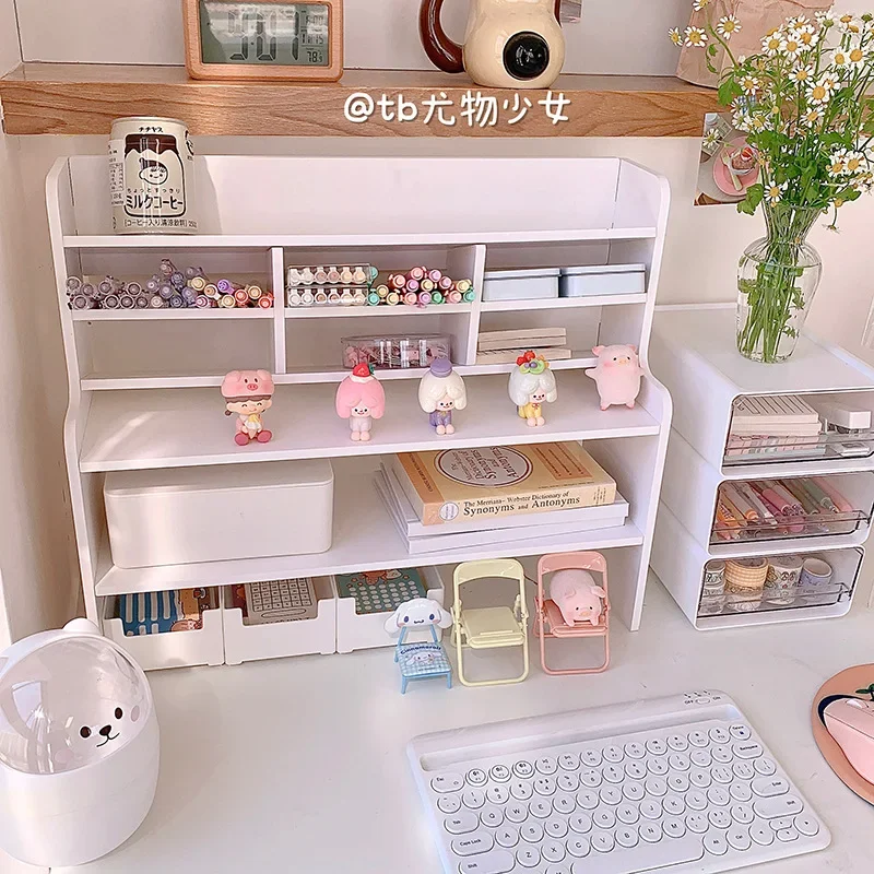 Desktop Shelf Student Dormitory White Desk Storage Shelf Office Desk Cute Simple Stationery Arrangement Rack Multi-layer Small cute mini necklace display bust stand blue purple jewellry display stand exhibition shelf jewelry photography props