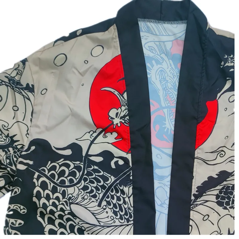 Russia Chinese style dragon retro ukiyo-e Japanese style Harajuku kimono cape feather woven Daopao 3D digital printed cardigan chinese traditional costumes