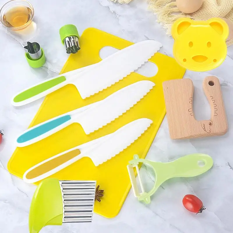 19PCS Montessori Kitchen Tools For Toddlers-Kids Cooking Sets Safe For Real Cooking Toddler Crinkle Cutter Kids Cutting Board 2