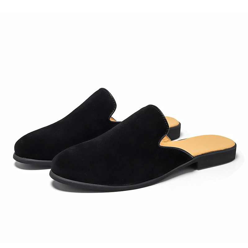 

New Half Shoes For Men Mules Suede Leather Italian Slip On Flat Summer Mens Casual Shoes Breathable Loafers Slippers Man Slides