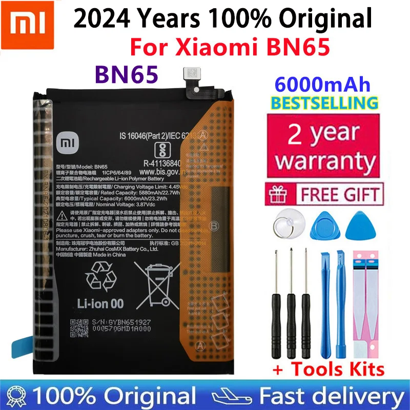 

100% оригинальный новый высококачественный сменный аккумулятор BN65 для Xiaomi BN65 перезаряжаемый аккумулятор для телефона 6000 мАч батарея