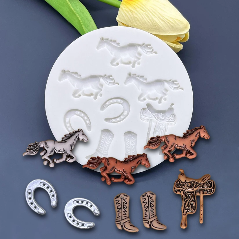Pferd Sattel Cowboy Stiefel Silikon Form Sugarcraft Cupcake Backform Fondant Kuchen Dekorieren Werkzeuge – Detail 1