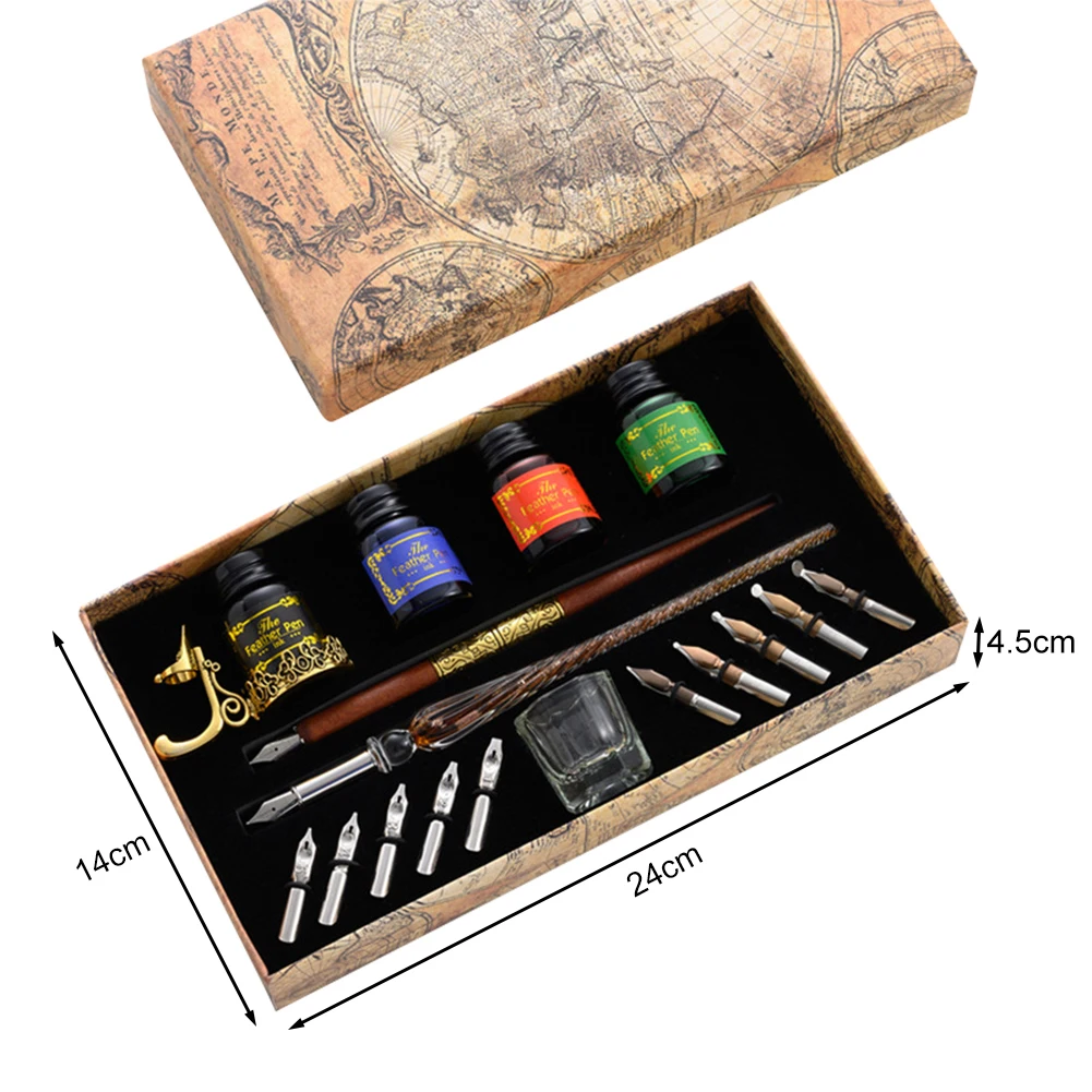 유럽식 딥펜 세트, 레트로 별빛 하늘 유리 캘리그라피 펜, 문구 선물, 학용품, 필기구