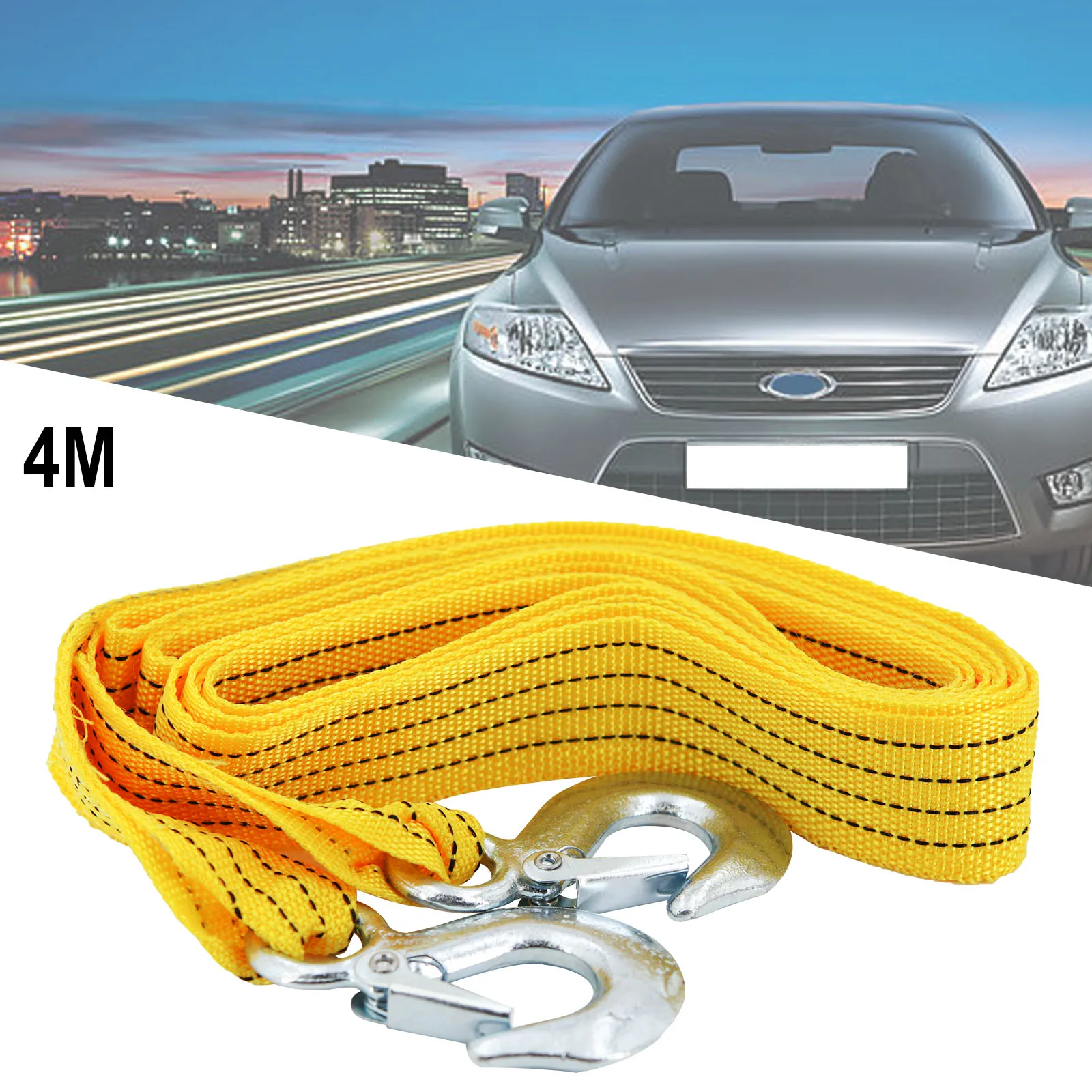 4M Heavy Duty 3 Ton Car Tow Cable Towing Pull Rope Strap Hooks for Audi Benz BMW Ford Van Road Recovery rescue tool Accessories