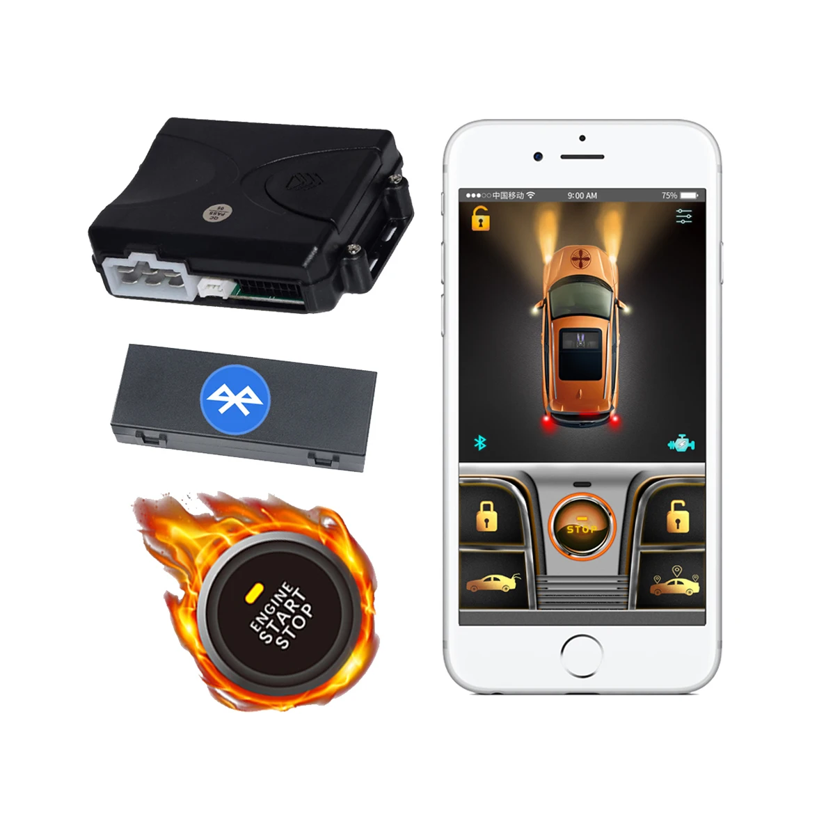 

Drop Shipping KOL Cardot Smart Push Button Start Stop Pke Keyless Entry System digital key app control Car Alarms