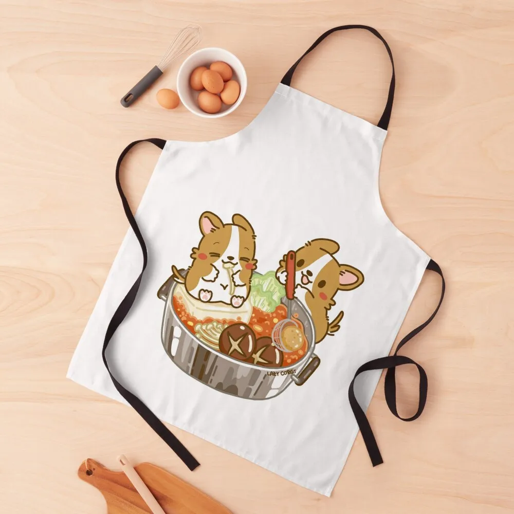 

Lazy Corgi - Hot Pot (White) Apron For Man Haircut Kitchen And Household Goods For Cosmetologist Women's Kitchen Apron