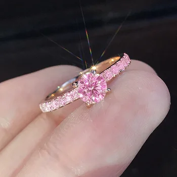 2025 New Silver Plated Oval Women's Fake Engagement Ring Pink Cubic Zirconia Trendy Wedding Ring for Women 1