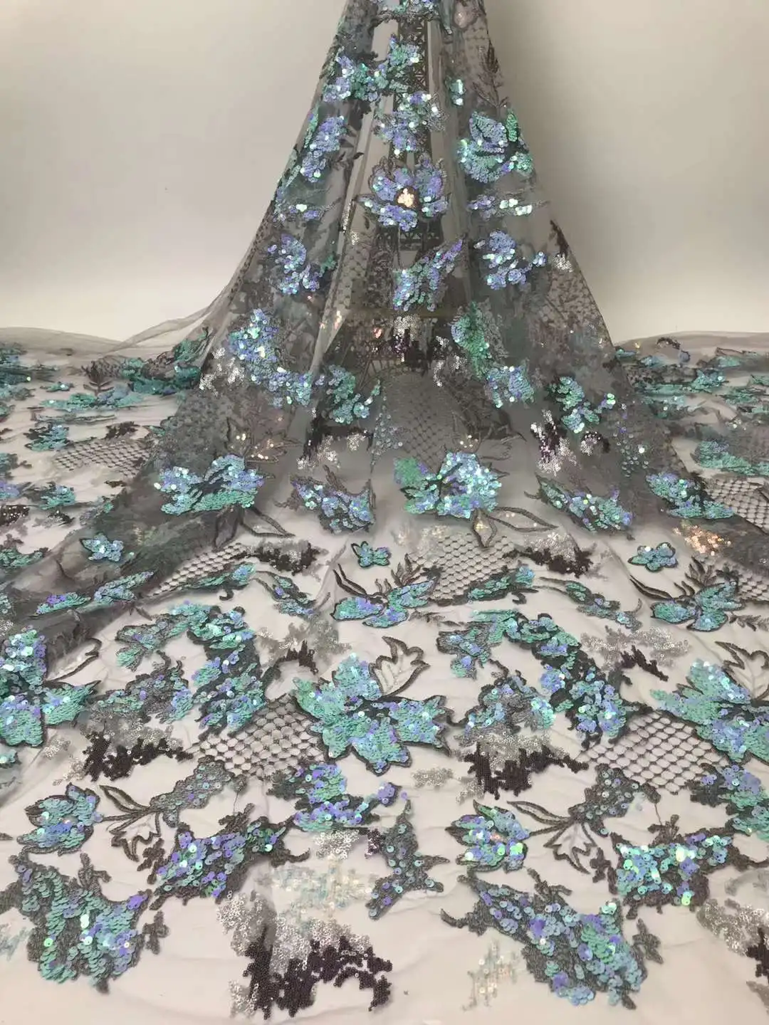 

7Colors Beautiful Sequined Fabric Sequin Embroidery French Mesh yarn Lace African Nigeria Fabric For Evening dresses Party