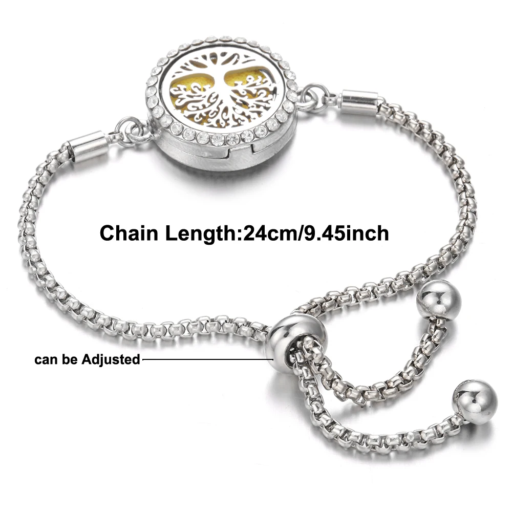 New Rhinestone Aromatherapy Jewelry Set Alloy Tree of Life Perfume Essential Oil Diffuser Necklace Bracelet Sets Aroma Jewelry