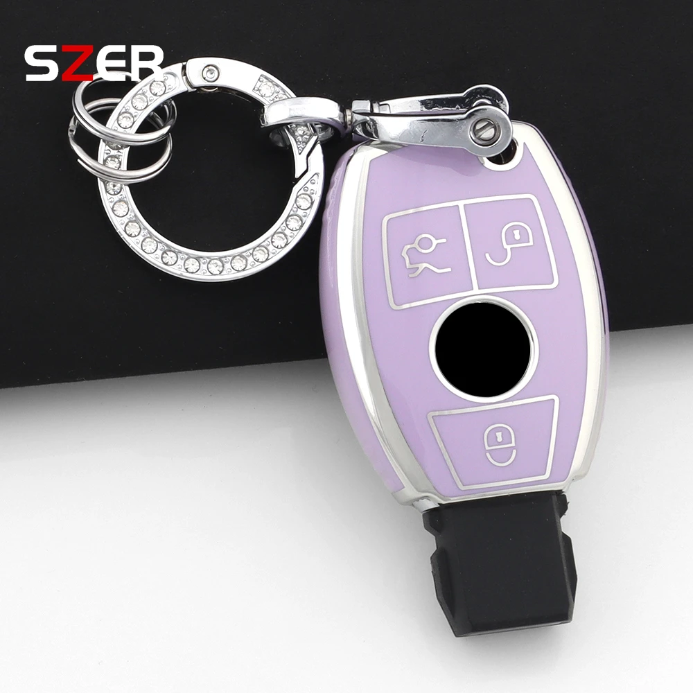 Pink TPU Car Key Case Shell Keychain for Mercedes-Benz Accessories
