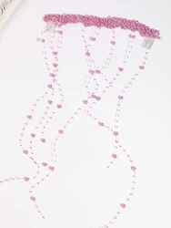 Elegant Bridal Pearl Hair Accessories - Handmade Tassel Combs & Floral Wavy Hairbands (PURPLE)