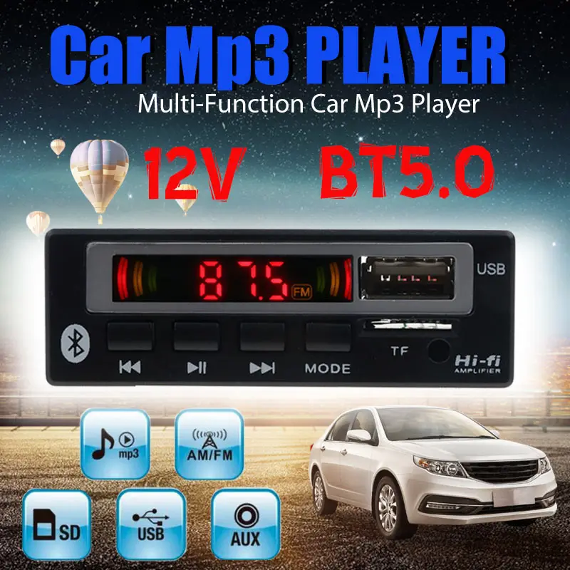 Car Mp3 Player Decoder Board Module Bluetooth 5.0 1 Din Music Speaker