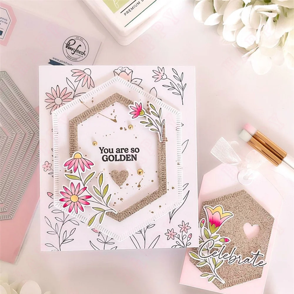 Pink Scrapbooking Die New Metal Cutting Dies Fresh Nested Rectangles Postage Edge Frame Die Mold DIY Greeting Card Handmade
