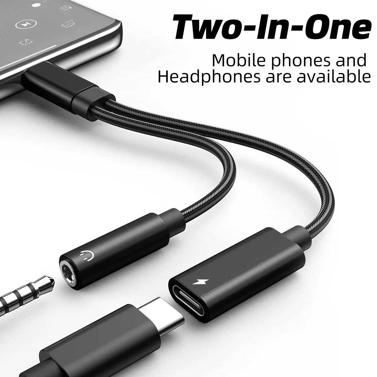2 in 1 USB Type C - 3.5mm 헤드폰 및 충전기 어댑터, USB C - C Aux 오디오 잭 고해상도 DAC 및 고속 충전 케이블