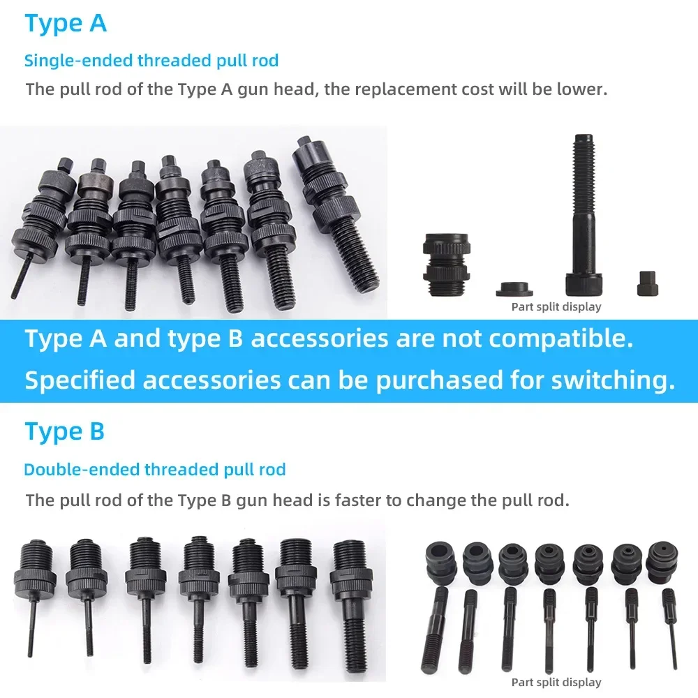 Rivet Gun and Nut Tool Set ROCOL Pneumatic Rivet Nut Gun Kit Industrial Adjustable M3-M12 Rivnut