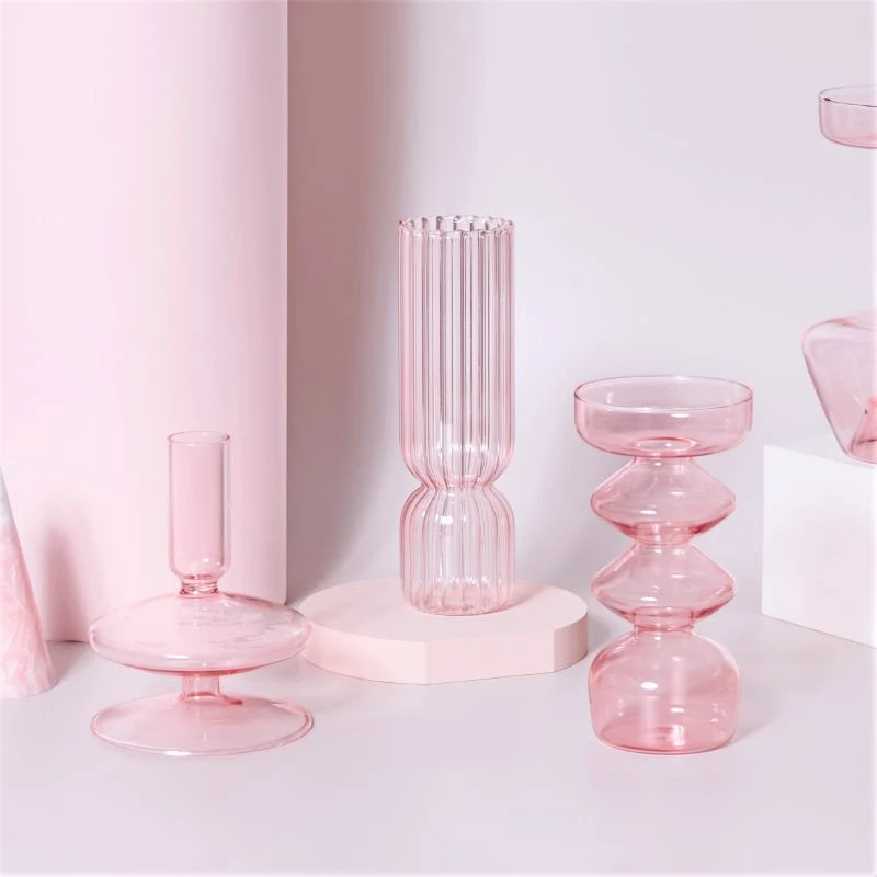 Pink Glass Candle Holder 1pc candle holders
