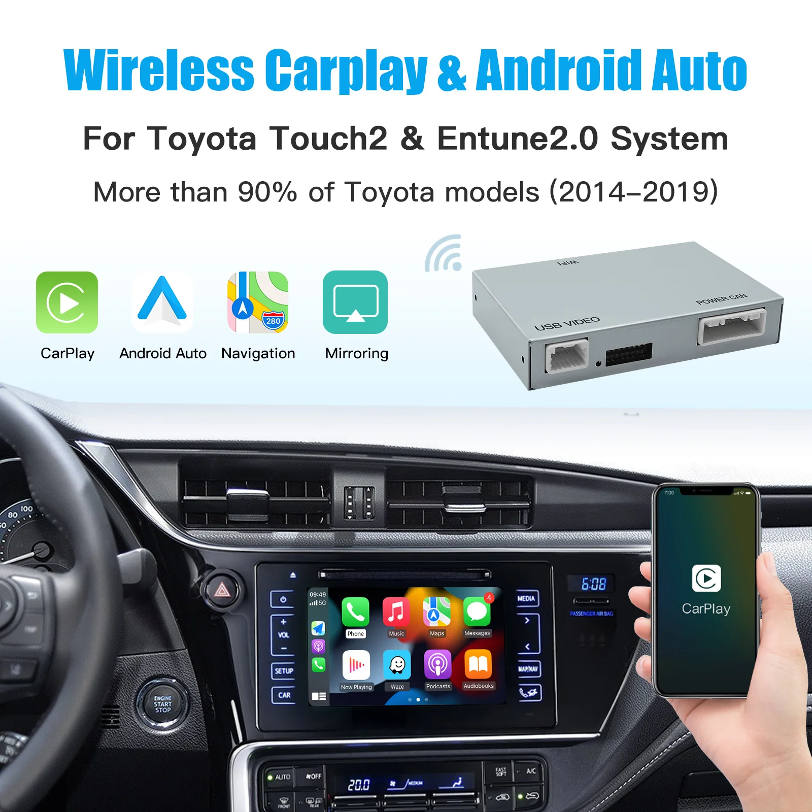 CARABC Wireless Carplay For TOYOTA 2014 2019 Camry Corolla Highlander 