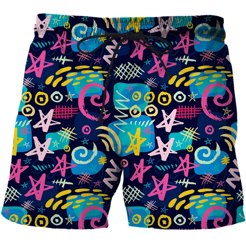 Fashion Shorts Abstract Graffiti Pattern 3D Printed Summer Swimming Men's Shorts Quick Dry Men's Swimming Beach Shorts summer men s fashion printed swimming trunks hawaiian beach shorts quick drying shorts leisure sea fishing holiday shorts men