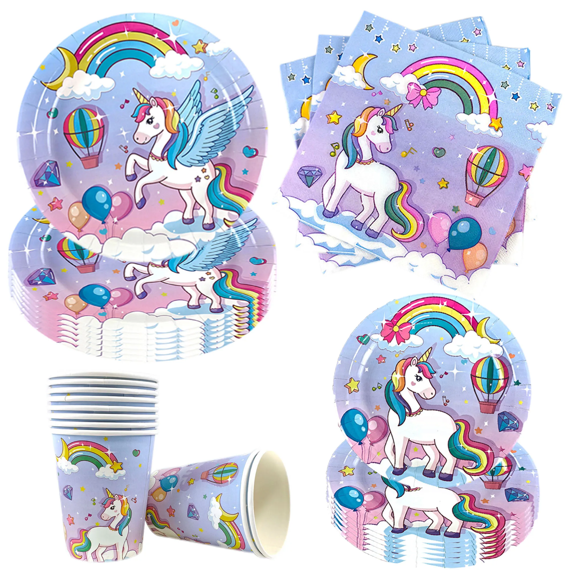 Unicorn Birthday Party Tableware Disposable Plates Cups Napkins for Baby Shower Girls Birthday Purple Unicorn Party Decorations