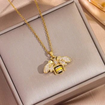 18K Gold Plated Crystal Bee Pendant Necklace 1