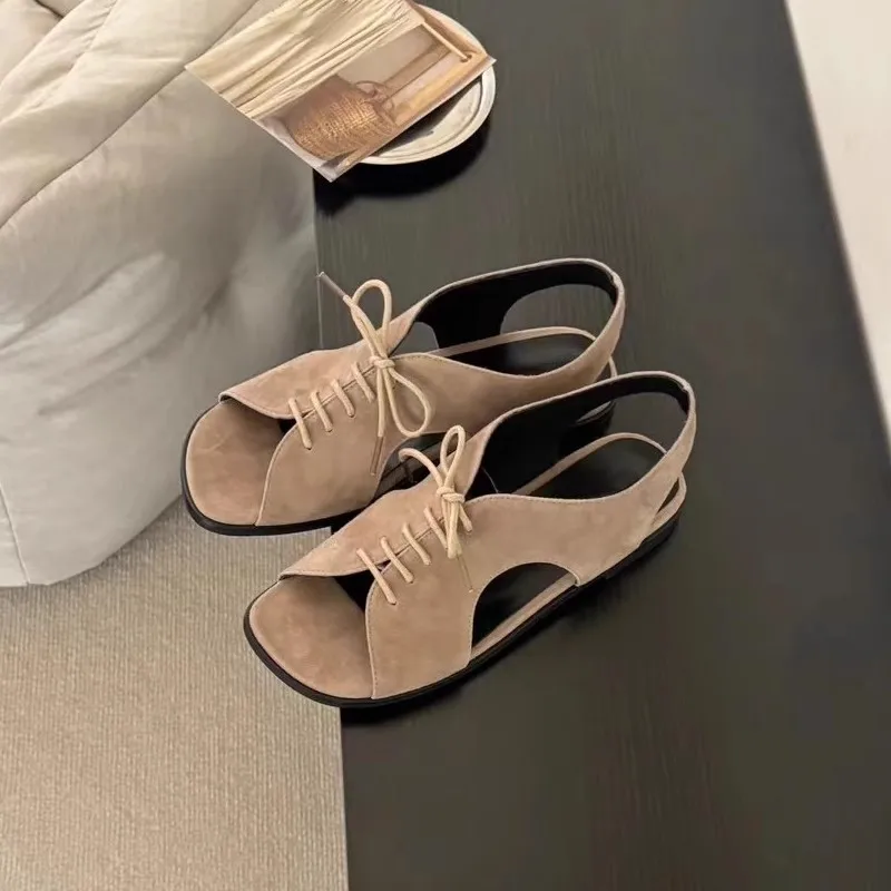 NEW Brown Flat Sandals Buckle Slingback Suede Women's Sandals Newest Summer Low Heels Casual Beach Shoes Sexy