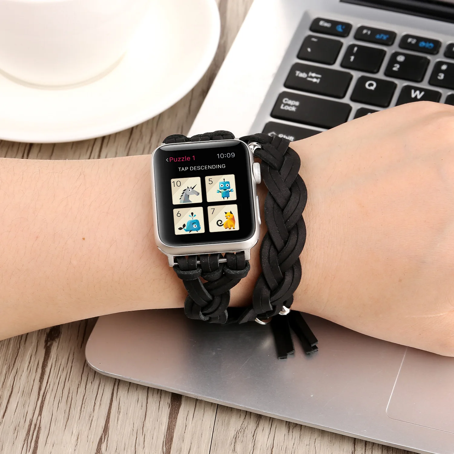 Leather strap For Apple Watch Ultra 8 7 49mm 45mm 41mm Series 6 5 4 SE 44mm 40mm Women Double Braided Wristband For iwatch 42mm