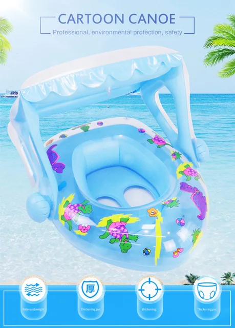 Inflatable Swimming Ring Toddler Swim Boat Swimming Training Baby Swimming Ring Child Swimming Pool Water Seat With Canopy 5