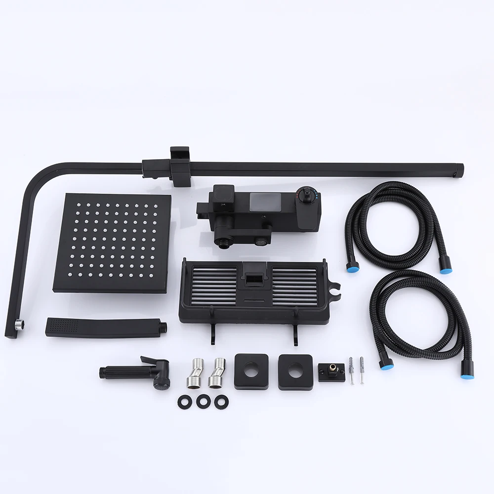 Black Display Thermostatic Shower Faucet Set Brass Multi-Function Can Extend Bathroom Bathtub Tap