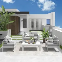 Solaste Outdoor Aluminum Furniture Set - 4 Pieces Patio Sectional Chat Sofa Conversation Set with Table,White 1