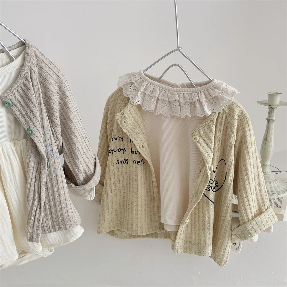 Spring Infant Baby Coarse Waffle Printed Jacket Toddler Boy Girls Coat Cardigan Kids Long Sleeve Outwear Top Newborn Clothes