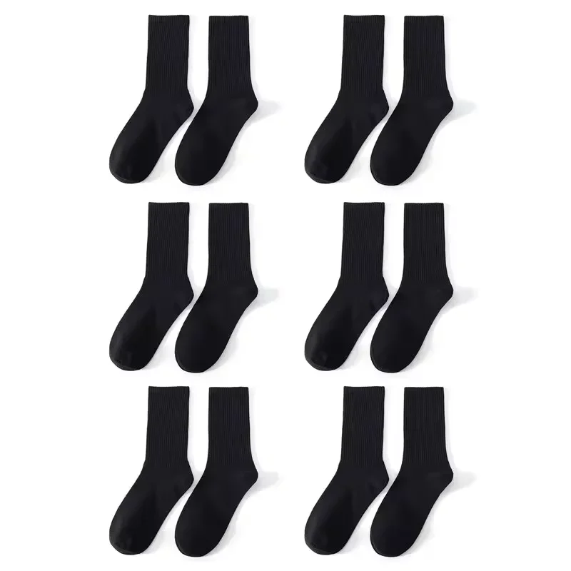6 Pairs Men's Black White Mid-Calf Socks – Harajuku Streetwear Breathable Casual Socks