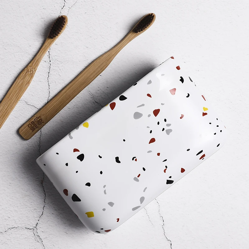 Bathroom Decoration Accessories Creative Terrazzo Ceramic Mouthwash Cup Toothbrush Socket Bathroom Toiletries Supplies