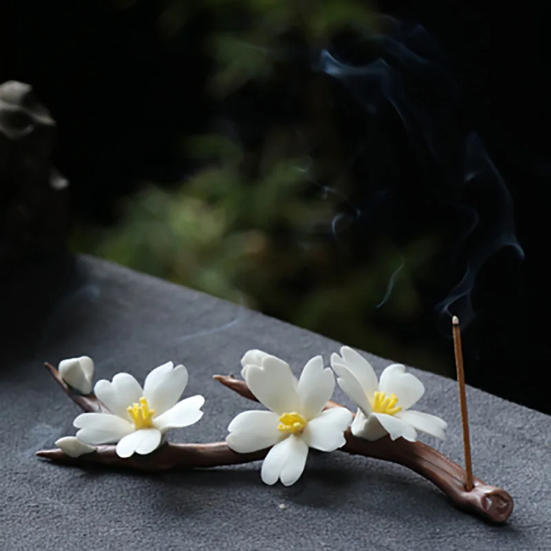 Ceramic thread incense inserted with incense, household Zen aloes, hand-held porcelain flower, single hole incense burner seat