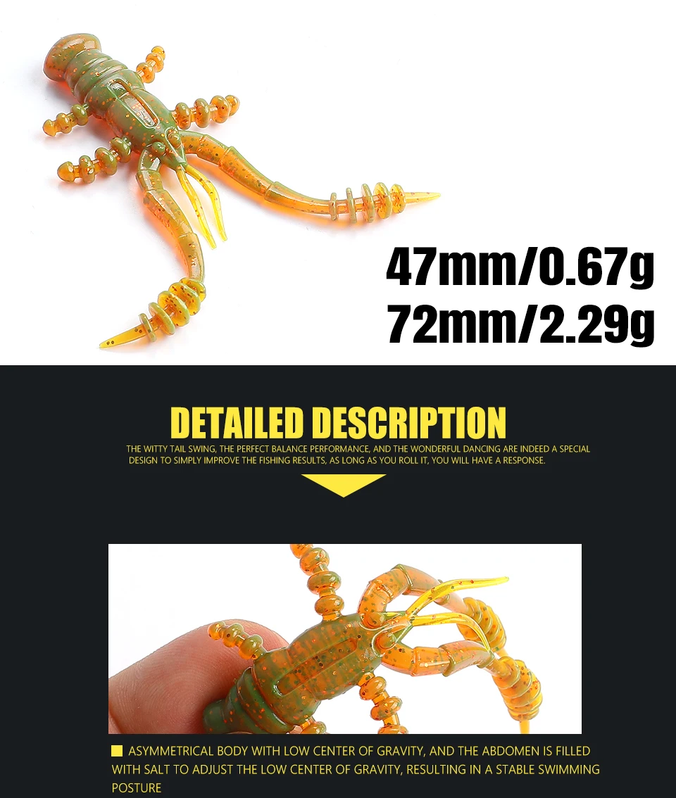 2023 NEUER Köder Hummer 7,2 cm / 4,7 cm Larval Weichköder Hummer Weicher Köder Angelköder Attraktiver Garnelengeruch Salz Wobbler – Detail 4