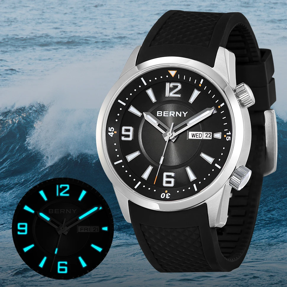 Berny Diver Automatic Watch For Men Miyota 8205 Luxury Stainless Steel