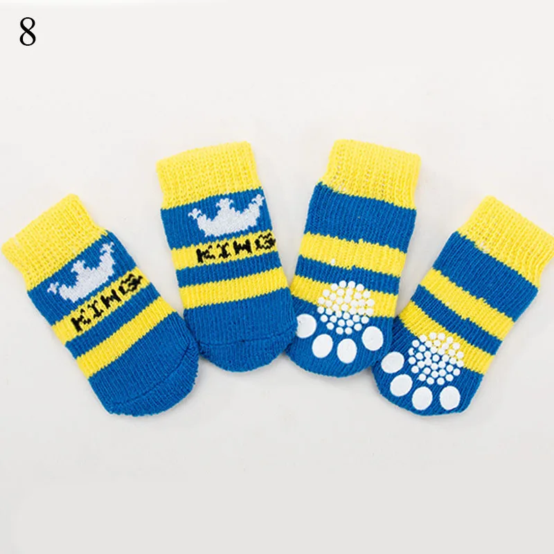 Winter Warm Knitted Dog Socks Cartoon Printed Anti Slip Skid Pet Shoes Soft Socks Paw Protector Booties Pet Accessories 4Pcs