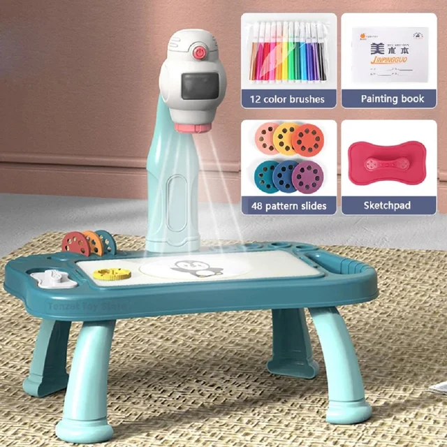 Children Led Projector Art Drawing Table Set Kids Painting Board Desk Arts Crafts Educational Learning Paint Tools Gift For Girl