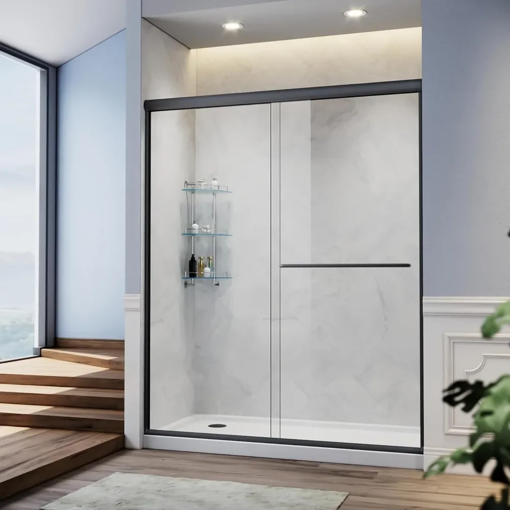 58.5-60 in.W X 72 in.H Glass Shower Door Semi Frameless Double Sliding 1/4" Clear Glass Black Finish