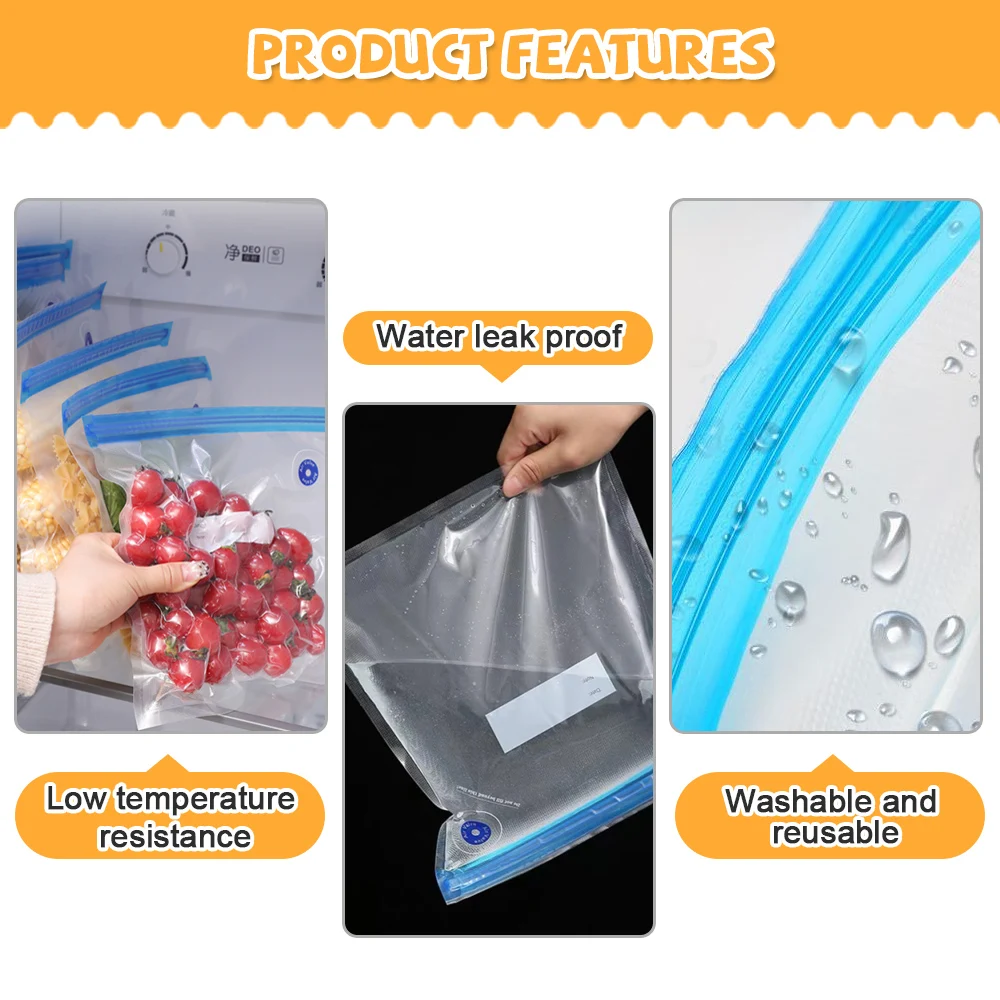 1/5/6/11PCS Food Storage Plastic Bag Moistureproof Food Fresher Bag Sealing Bag Reusable Manual Pump Vacuum Sealer Sous Vide Bag
