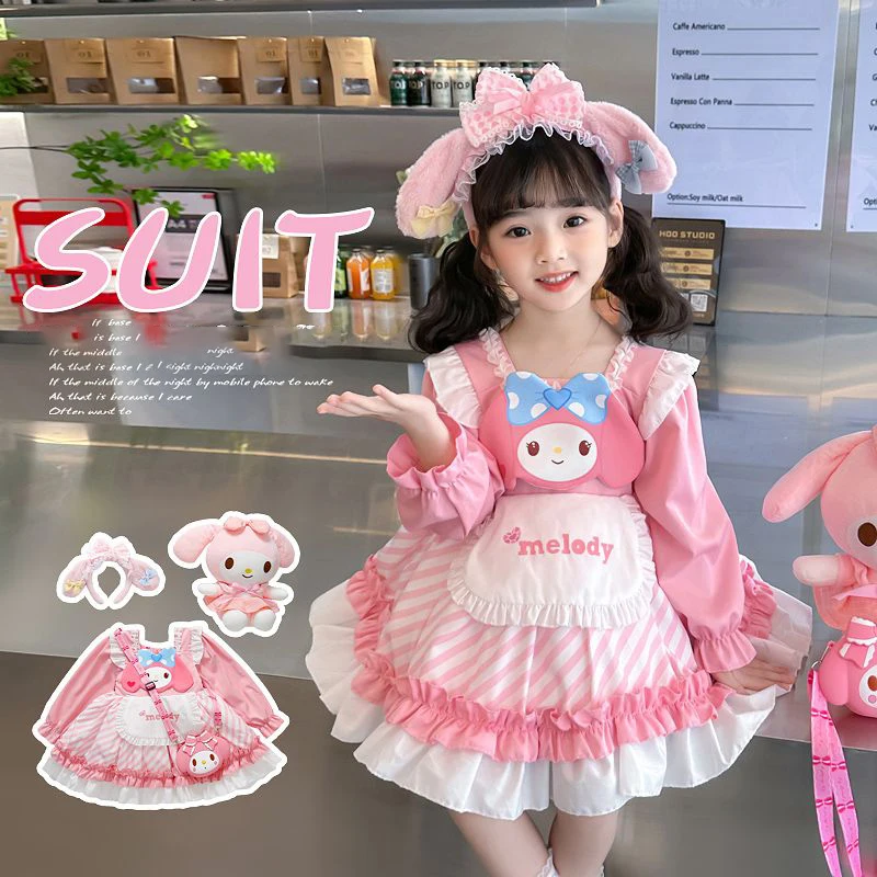 

Kawaii Melody Lolita Girl Princess Dress Anime Cartoon Sanrio Cos Costume Mymelody Puffy Skirt Children's Disney Dress Gift