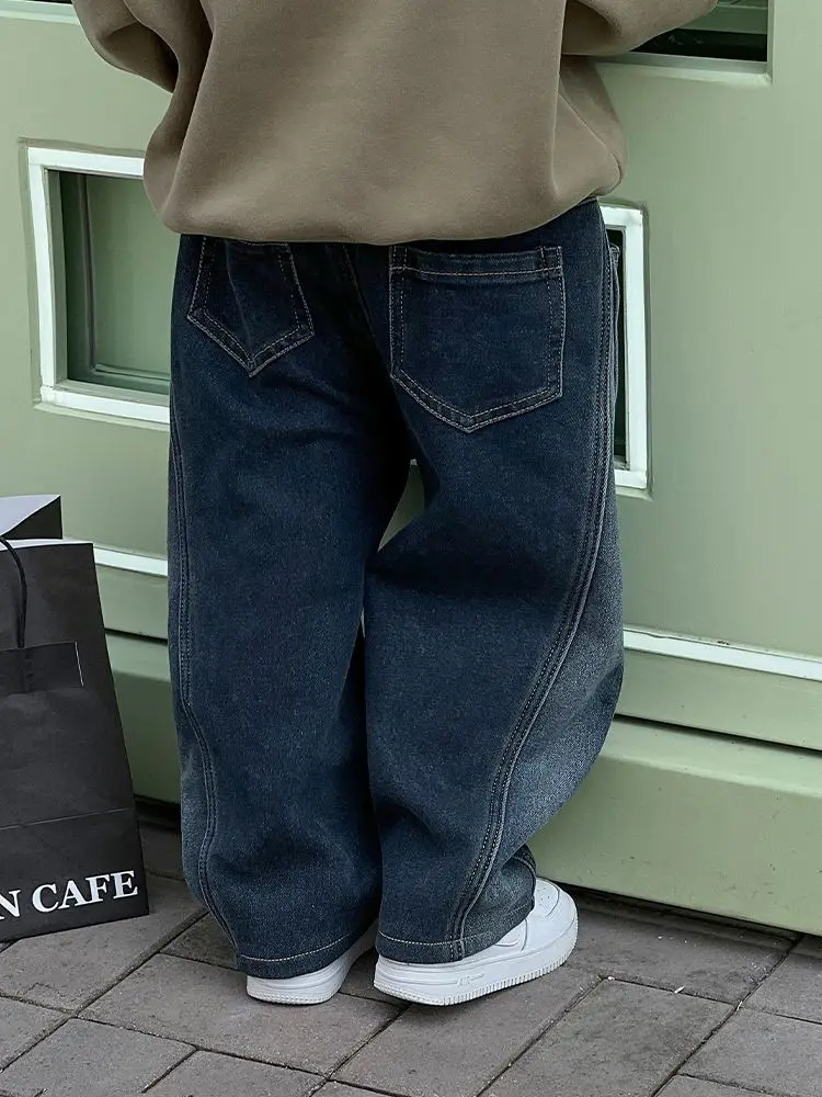 Jeans Pour Adolescentes Avec Polaire Automne Hiver Mode Décontractée Enfants Jambes Larges Pantalons Isolés écoliers Pantalons En Denim Chauds